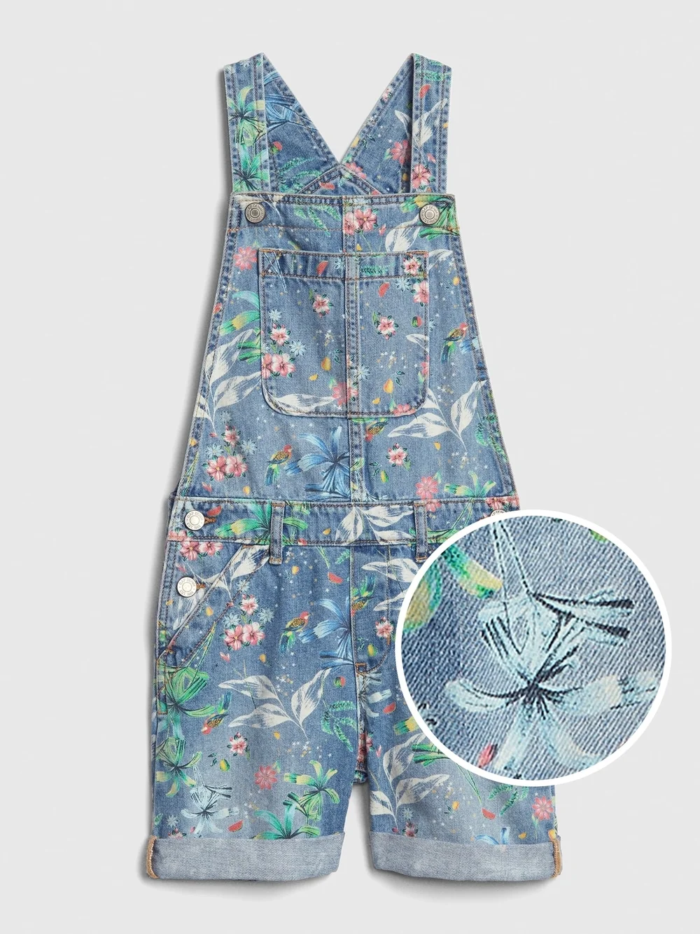 GAP Floral Denim‎ Short Overalls in Light Blue 2T